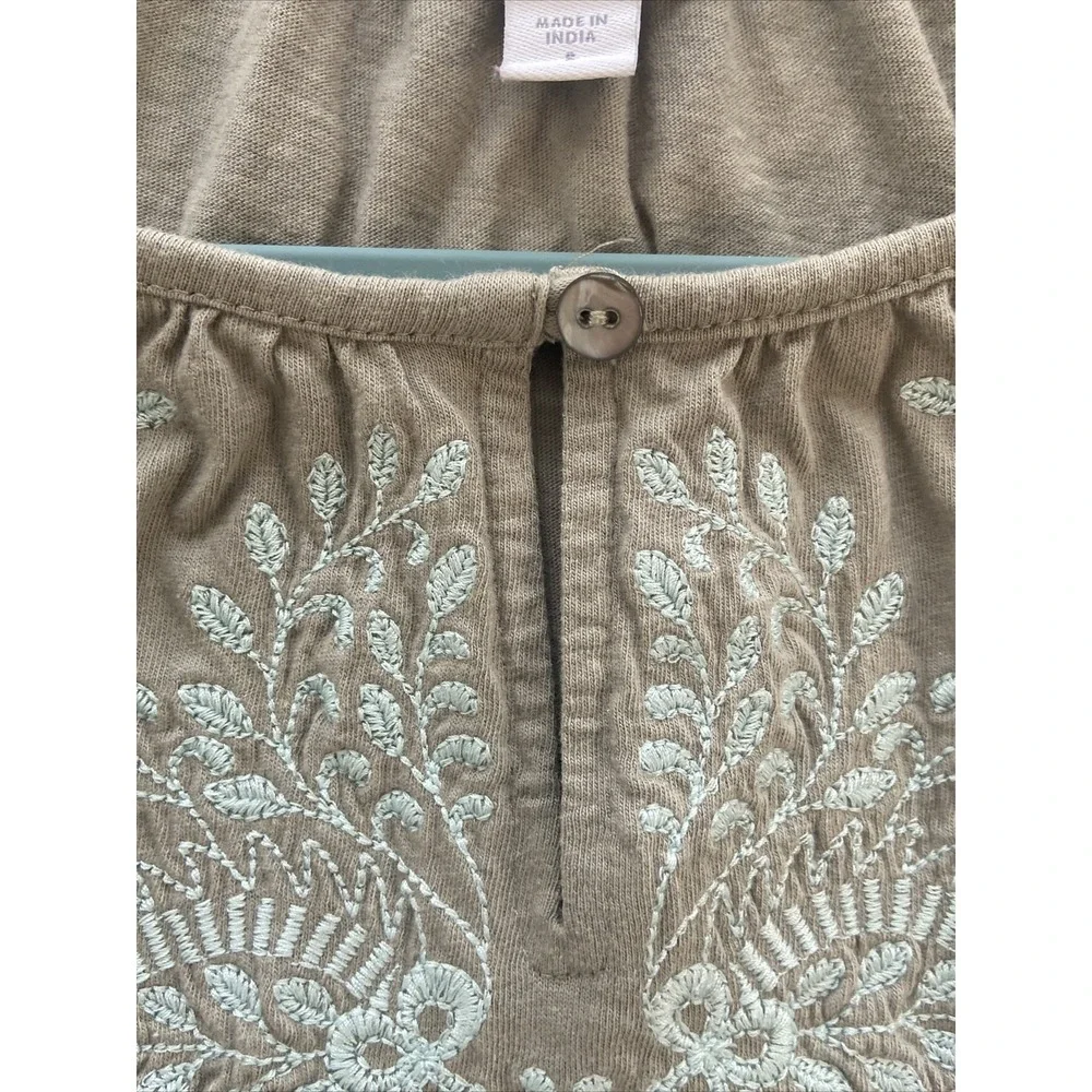 J JILL Shirt Embroidered Shirt Women's Small Floral Boho Peasant Slate Sage Blue